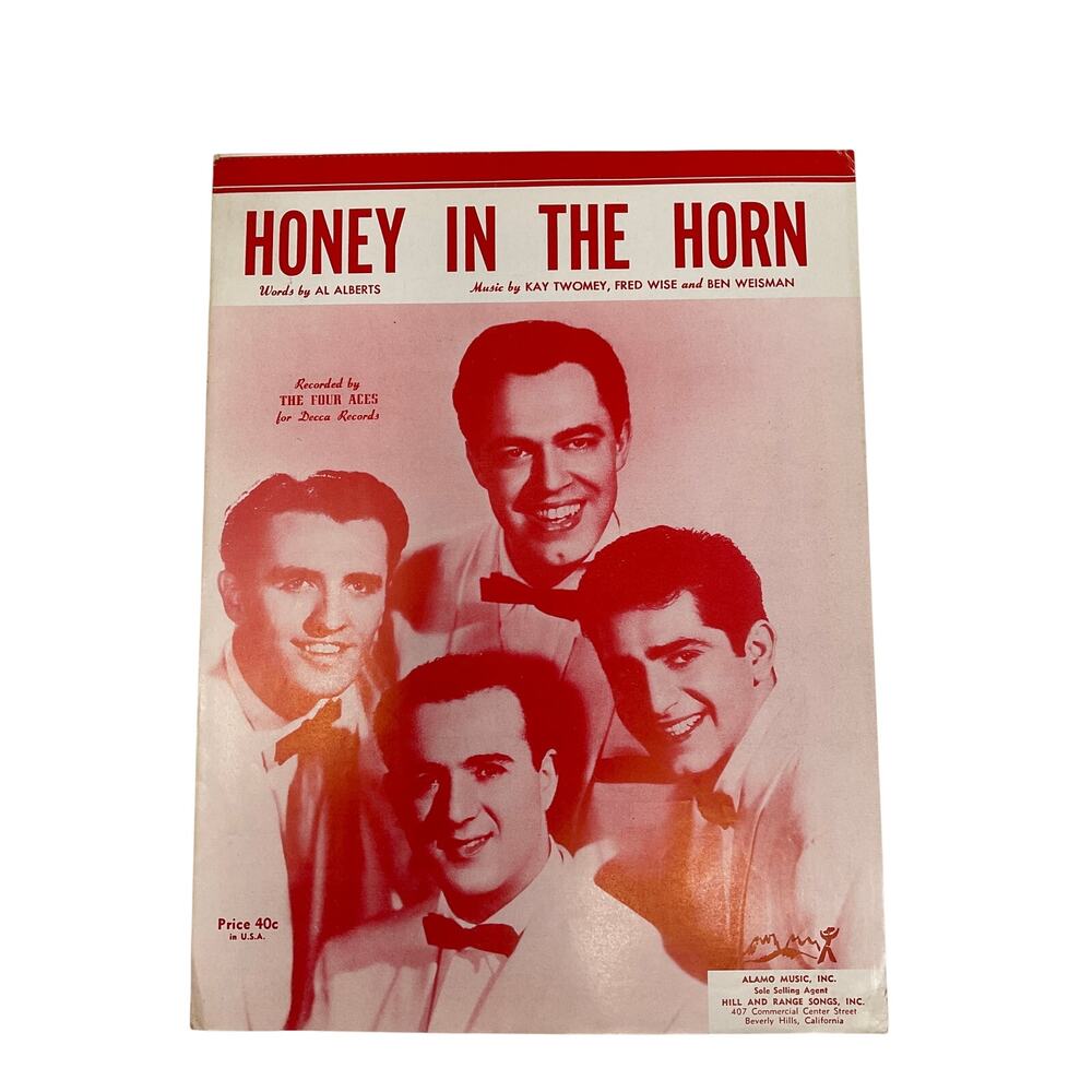 Honey In The Horn Sheet Music 1953 Al Alberts‎ Four Aces Twomey Wise Weisman